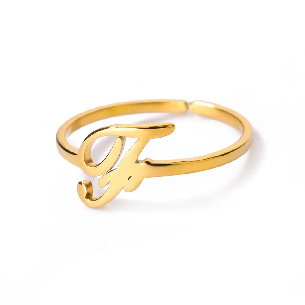 Stainless Steel Initial Letter Pendant Rings For Women Gold Color Trend A-Z Letter Finger Ring Aesthetic Wedding Jewelry Bijoux