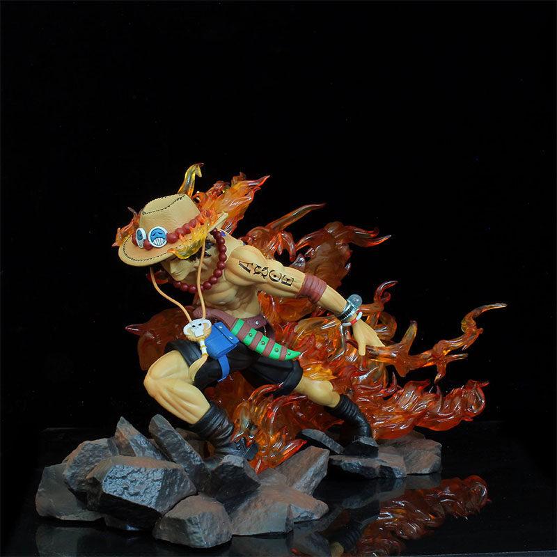 One Piece Fire Drift Ace LED Light Up GK Figure Portgas D Ace Flame Effect Statue Collectible Anime Model Ornament Toy Boy Gift