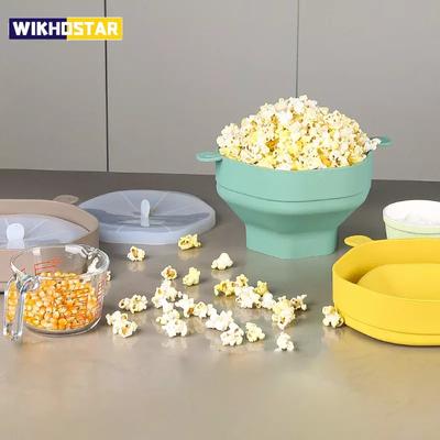 Foldable Silicone Microwave Popcorn Bowl Foldable Popcorn Maker Bucket Bowl with Lid Folding Large Capacity Popcorn Kitchen Tool