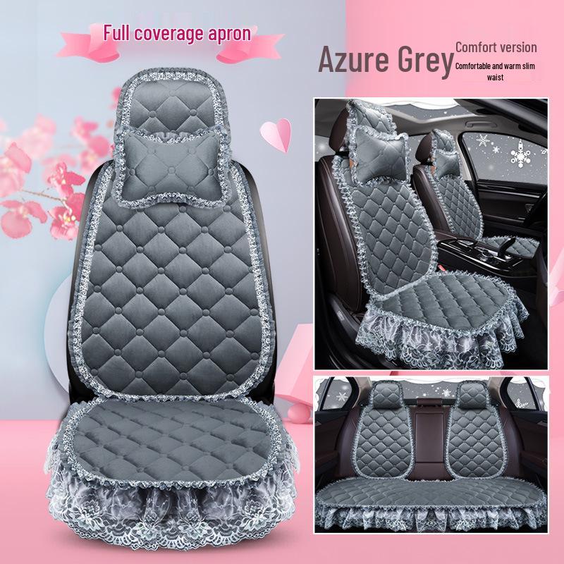 Uniwersalna antypoślizgowa pluszowa poduszka na fotel samochodowy z koronkowym wykończeniem na jesień i zimę