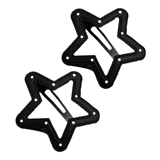 2Pcs Girl Hairpins Dot Print Star Cloud Shape Imitation Leather Hair Clips Non-Slip Stable BB Clips Hair Accessories