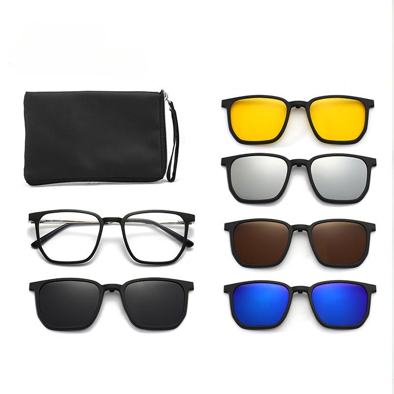 Occhiali da Sole Magnetici Polarizzati Clip-On per Miopia - Protezione UV, Montatura Quadrata, Visione Notturna, Unisex