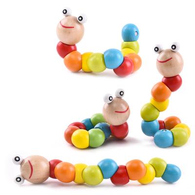 Wooden Colorful Twirled Animal Doll Caterpillar Educational Toy for Children