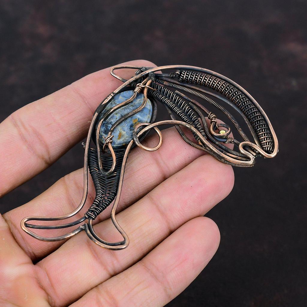 Pietersite Pendant Copper Wire Wrapped Pendant Fish Pendant Pietersite Gemstone Jewelry Handmade Ethnic Pendant Copper Wire Jewelry For Gift