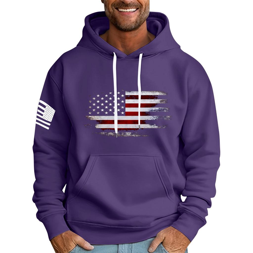 Felpa con cappuccio stampata con bandiera larga da uomo Felpa sportiva casual da uomo
