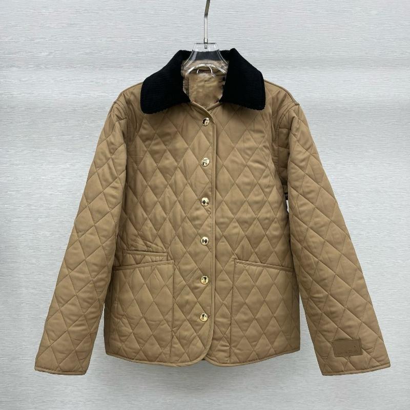 EastRogue Winter Classic British Checkered Patchwork Corduroy Golden Armor Cotton Jacket Coat for Women