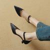 Krazing Pot Vollnarbenleder spitze Zehenpartie Dünne mittlere Absätze Herbst Schnallenriemen Sommerschuhe Damen Pumps