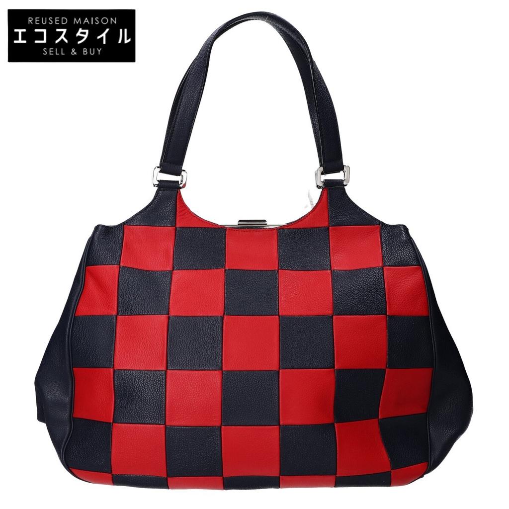 Brooks Brothers [Excellent Condition] Genuine Leather Block Check Leather Tote Bag Navy / RedUsed