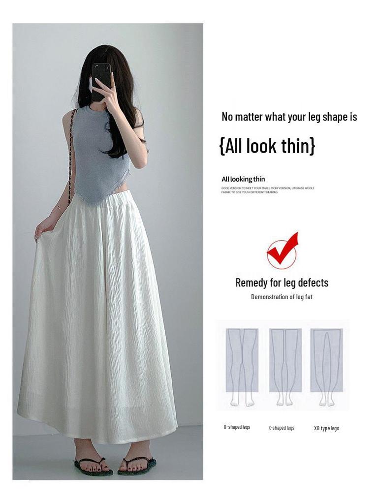 Pleated A-Line Cotton Linen High Waist Wide Leg Culottes Skirt Pants