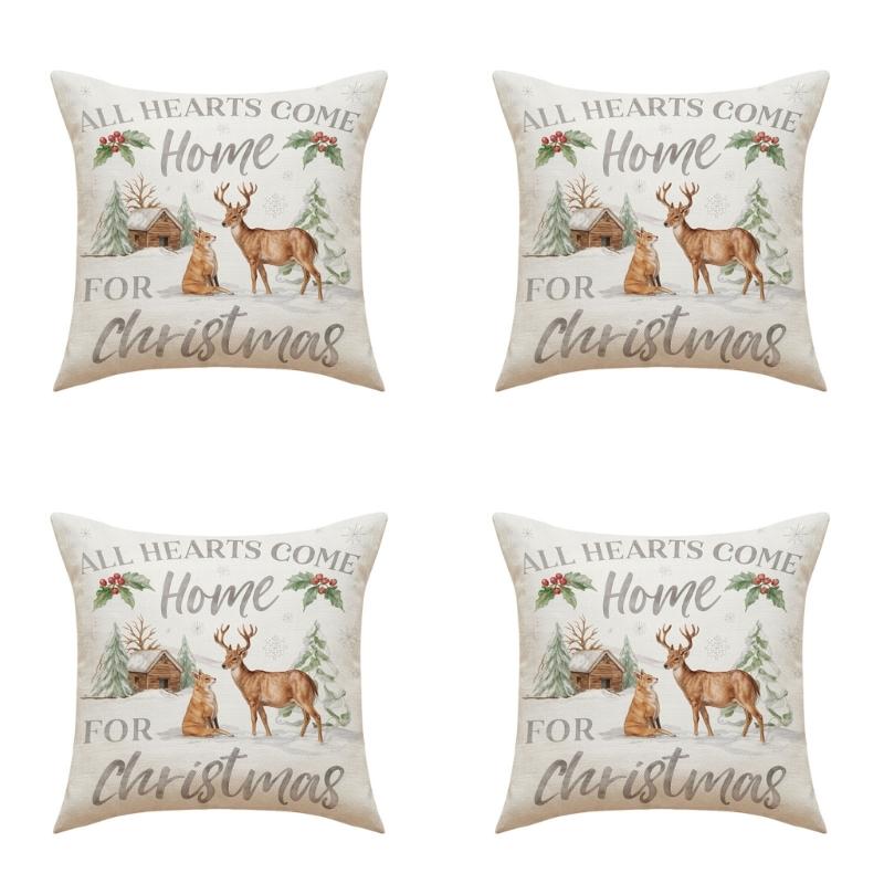 Decorative Animal Antler Cushions Cover 45x45cm Soft Cotton Linen Blend Pillowcase for Sofa Chair
