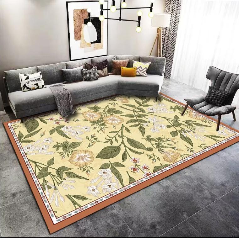 Modern Minimalist Brown Large Floral Daisy with Leaves Pattern Carpet Mat for Living Room Bedroom Bed End Home Decoration Rug