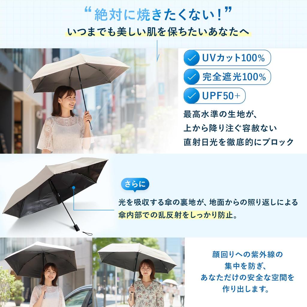 Folding Complete Sun Rain or Shape Automatic Opening and Heat UV Ivory Sylphy's Parasol, 100% Protection, Shine, Memory, One-Touch Closing, 60%