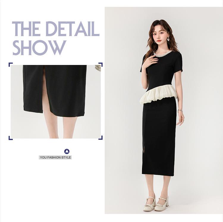 Summer Celebrity Chic Beaded Two-Piece Set with Ruffle Slit Skirt