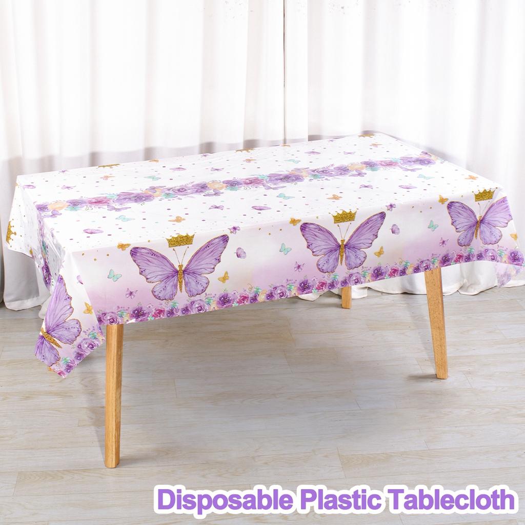 Purple Butterfly Disposable Tablecloth Spring Butterfly Theme Birthday Party Decoration Girls 1st Birthday Baby Shower Wedding