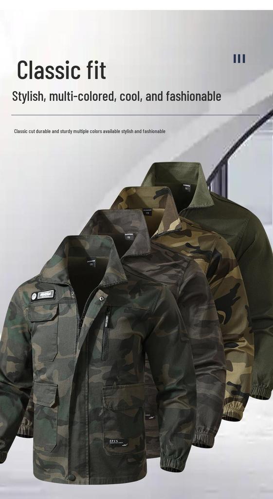 Unisex Spring/Autumn Camouflage Workwear Suit - Elastic, Anti-scalding, Wear-resistant Cotton for Welders and Auto Repair