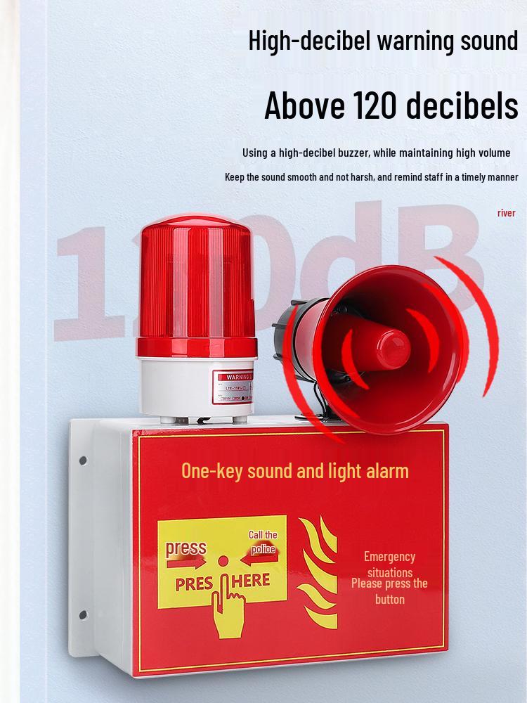 Industrial Fire Alarm System: Manual Emergency & Escape Alarm with One-Button Sound and Light for Factory Inspection.