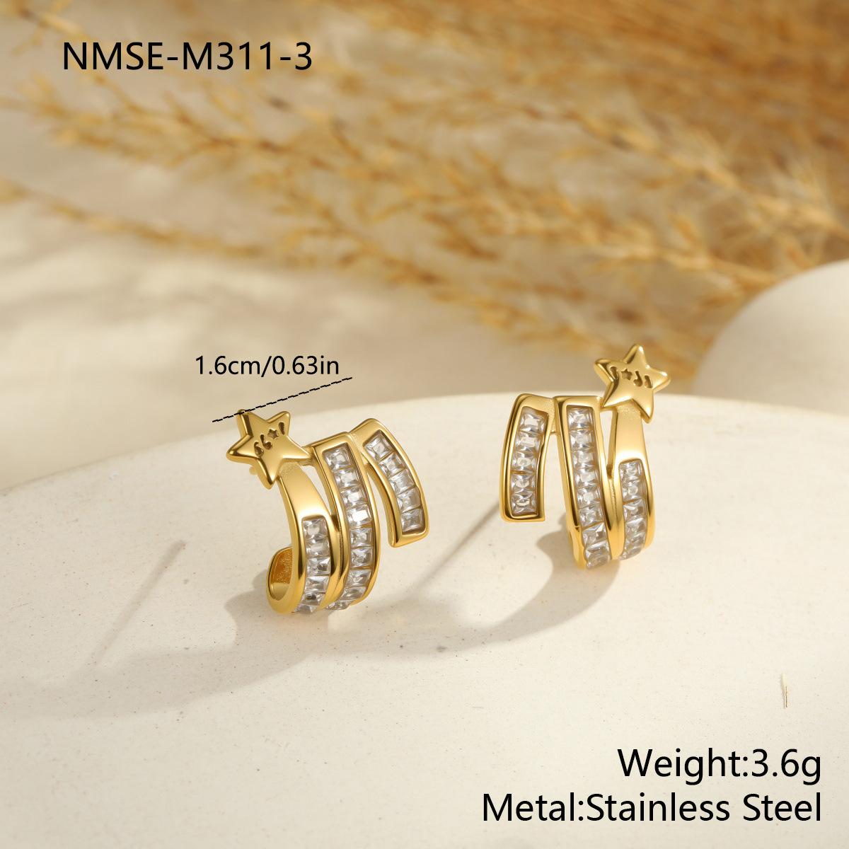 GEMCHIC Women s Stainless Steel Star Zircon Stud Earrings Geometric Fashion Jewelry