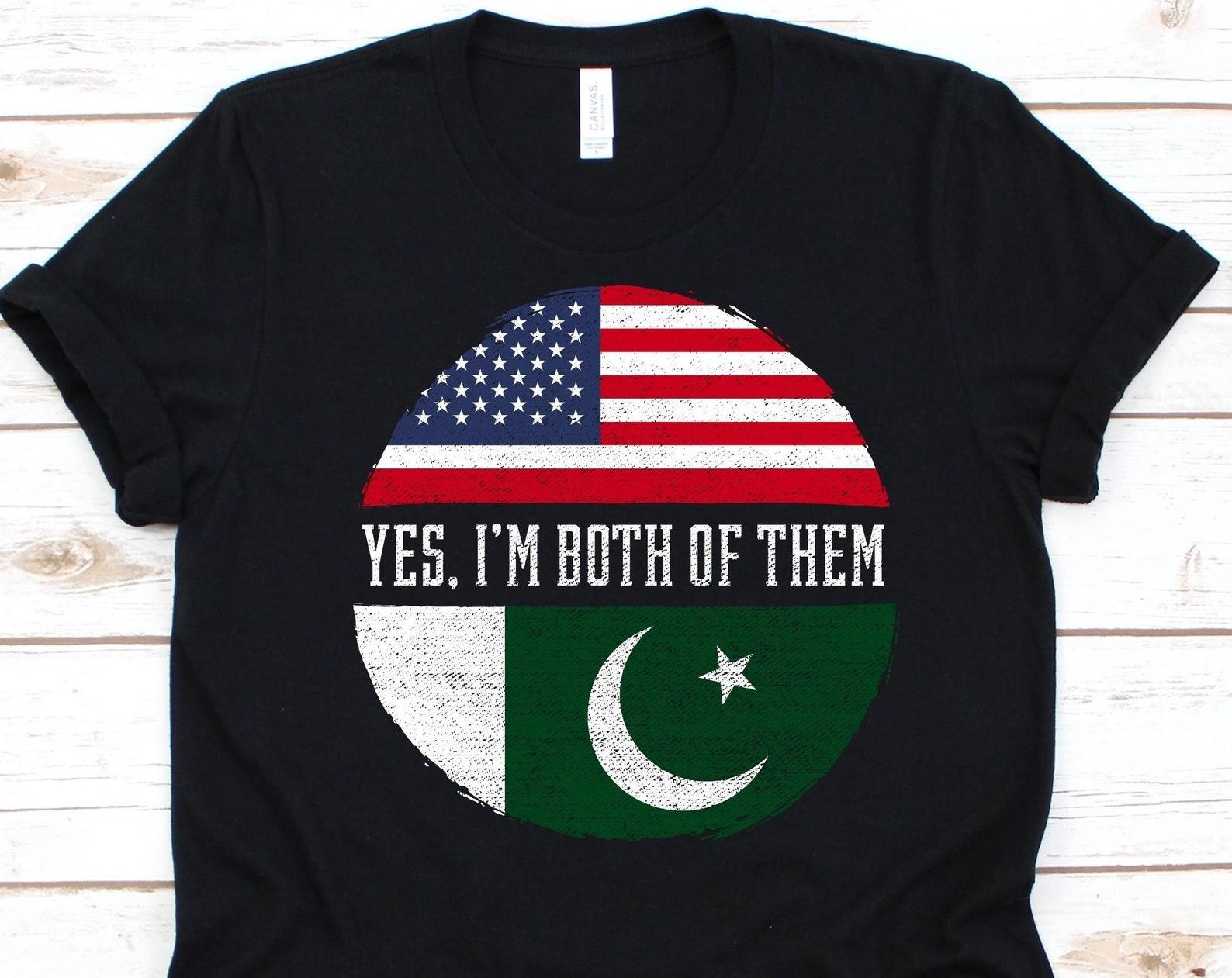 Yes I m Both of Them Shirt, American Flag Design, Flag Of Pakistan, Islamic Republic of Pakistan, USA Flag, 4th of July, Pakistani Americans M