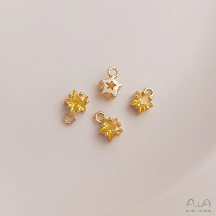 Colorful Pentagram Zircon Birthstone & Lucky Stone 14K Gold-Filled Pendant Charm with Long-Lasting Color.