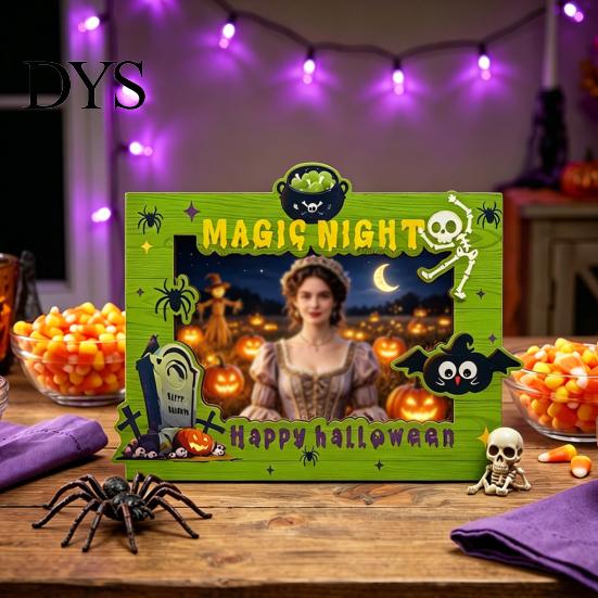 Creative Autumn Housewarming Gifts Halloween Wooden Photo Frame, Double Layer Wood Tabletop Picture Holder, Frames Display Stand for Home Holiday