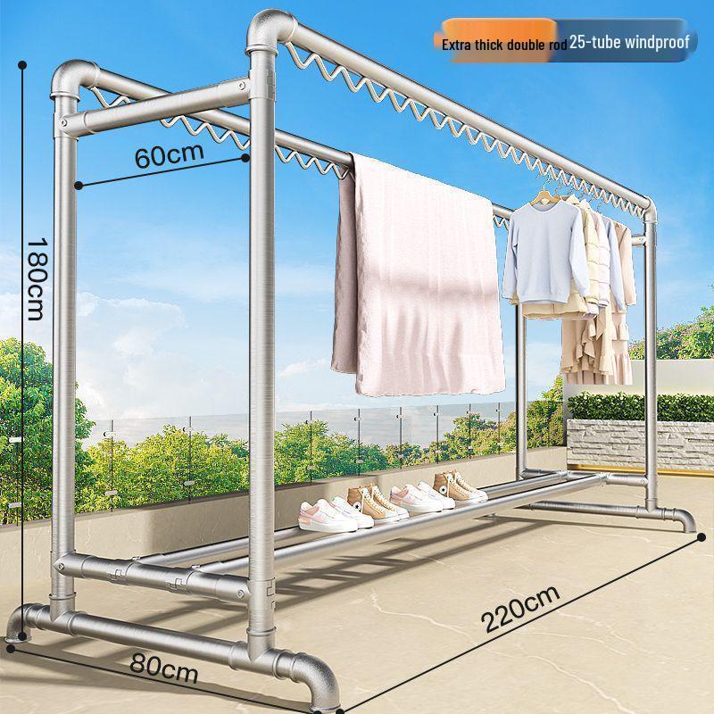 Windproof Outdoor Galvanized Steel Clothes Drying Rack with Thickened Pipes for Balcony