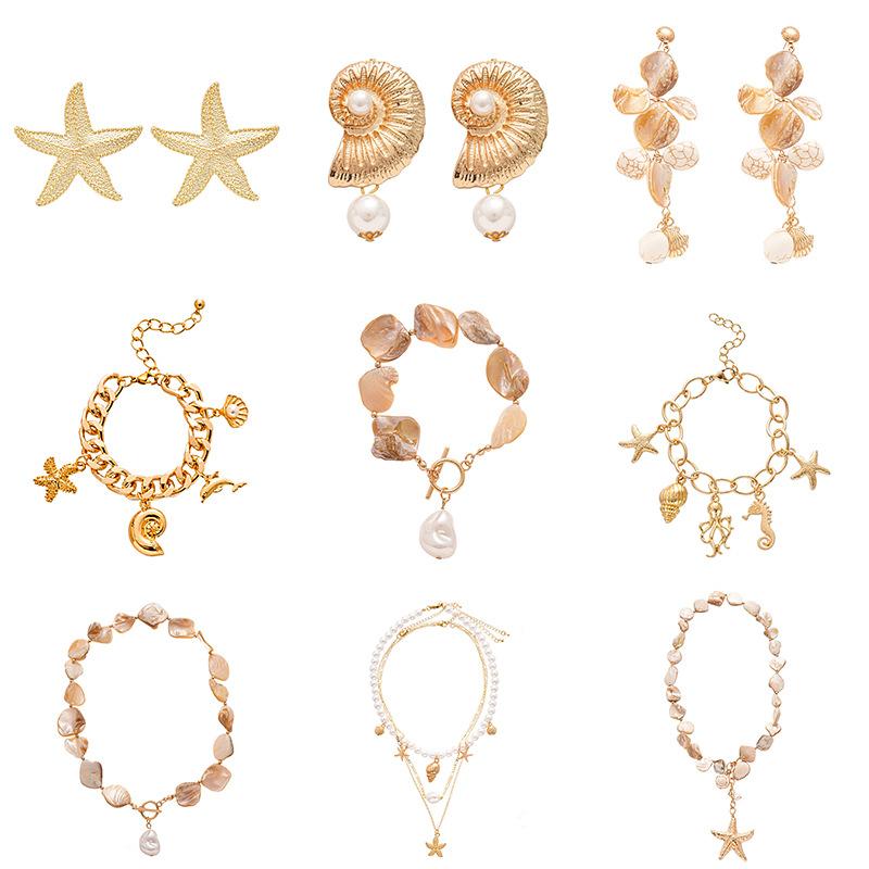 Seaside vacation wind starfish ocean series silver needle earrings summer personality niche temperament necklace bracelet earrings women
