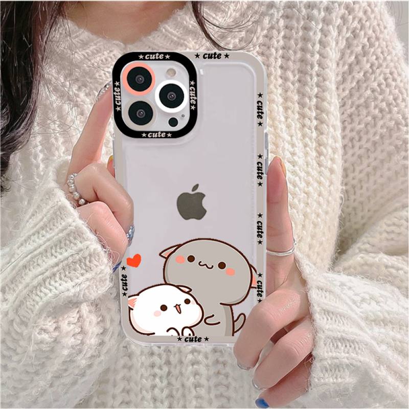 Fun Cartoon Peach Mochi Cat Phone Case for iPhone 11 12 13 Mini Pro Max 14 Pro Max Case Shell