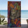 1pc, Oversized Soft Beach Towel with a Lazy Cat and Colorful Bohemian Style, Featuring a Print of Vibrant Floral and Geometric