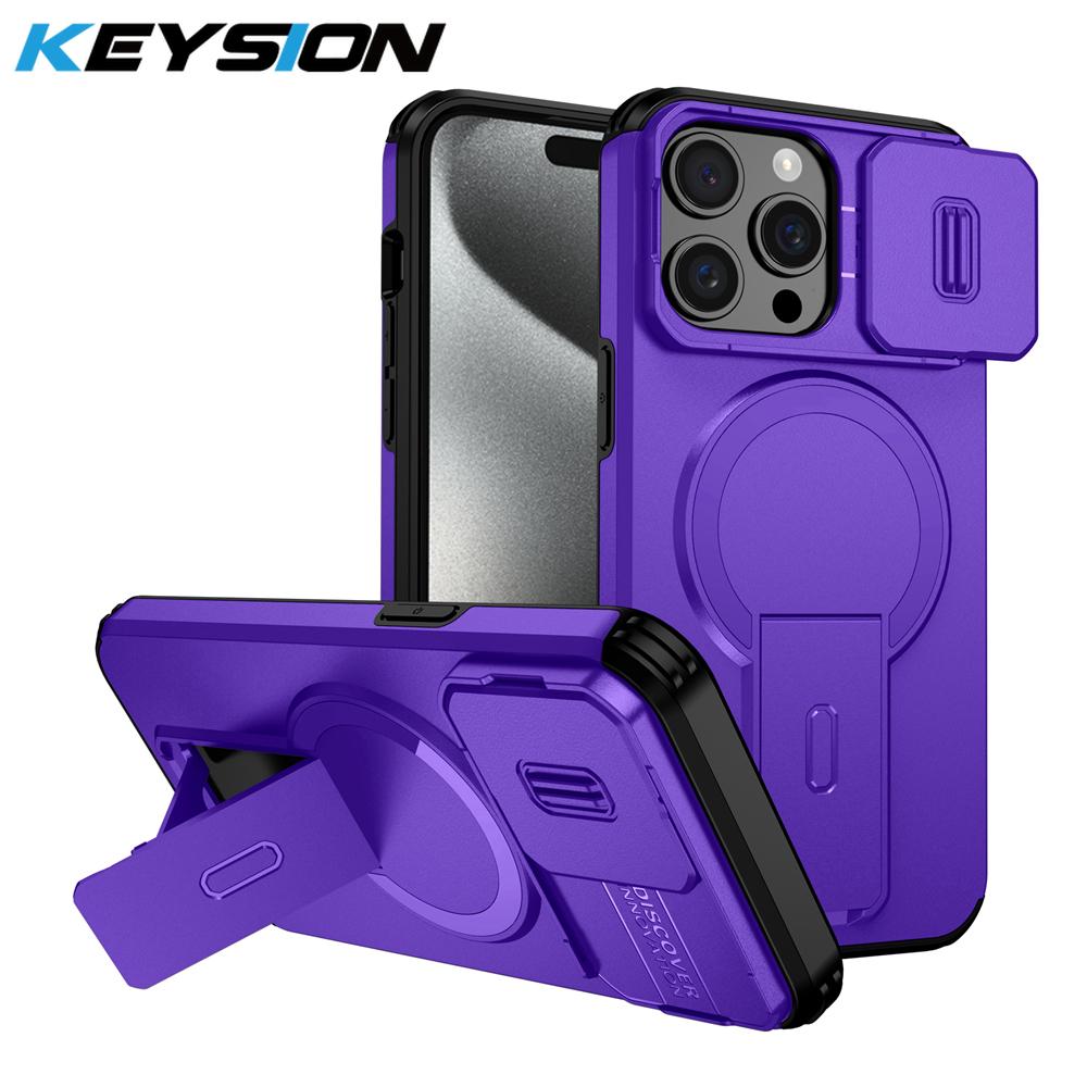 

KEYSION Противоударный магнитный чехол для iPhone 13 14 15 Pro Max со сдвижной защитой камеры, подставкой и поддержкой беспроводной зарядки, задняя крышка для телефона for iPhone 13 Pro Max