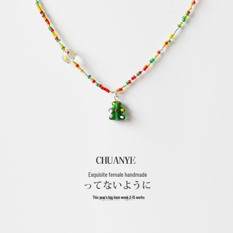Elegant Handmade Christmas Beaded Necklace - Adjustable Colorful Clavicle Chain for Women