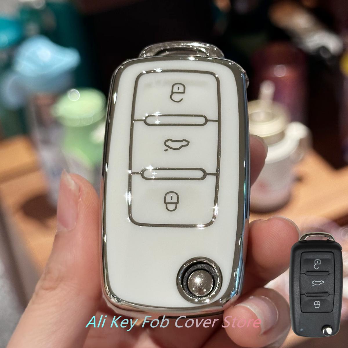 

Key Fob Cover For VW Golf UP Polo T5 Caddy Tiguan Beetle EOS Jetta Car Keychain Lanyard білий