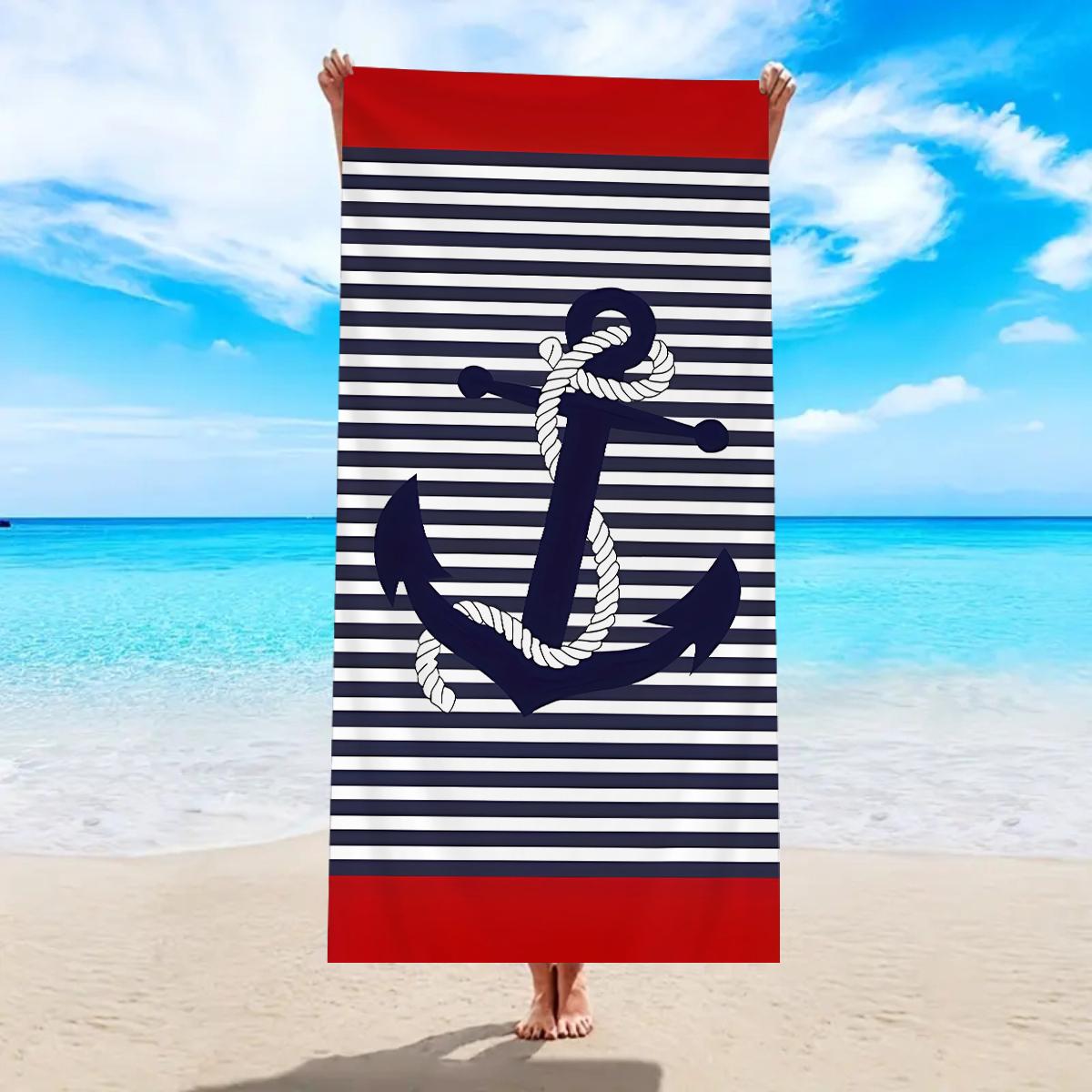 

1pc Sea element stripes, boat anchor print large beach towel, sports swimming, yoga multifunctional beach towel W40*H60(CM)