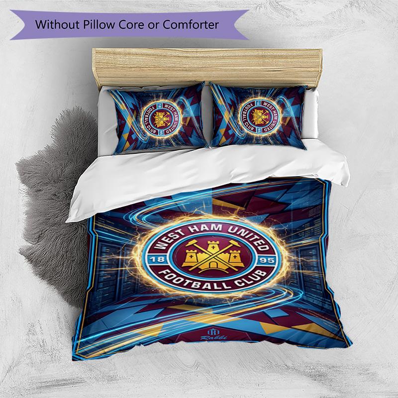 Set Lenzuola Stampato West Ham United Football 3 Pezzi, Comodo Set Copripiumino per Camera da Letto Amico della Pelle