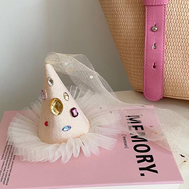 Princess Rhinestone Crown Birthday Hair Clip - Cute Top Hat Accessory for First Birthday Cake Party