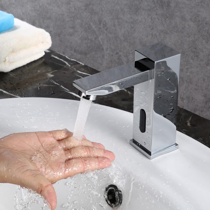 Bathroom Touchless Faucet Toilet Basin Sink Infrared Motion Sensor Tap Deck Mounted Intelligent Automatic Square Faucet