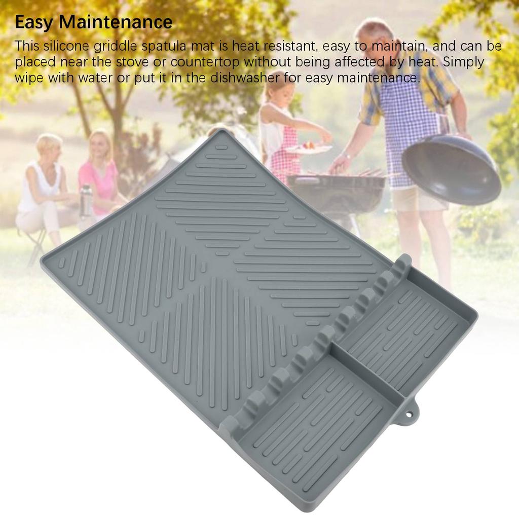 Silicone Spatula Mat Heat Resistant Anti Slip Versatile Side Shelf Griddle Tool Mat for Outdoor Kitchen Countertop
