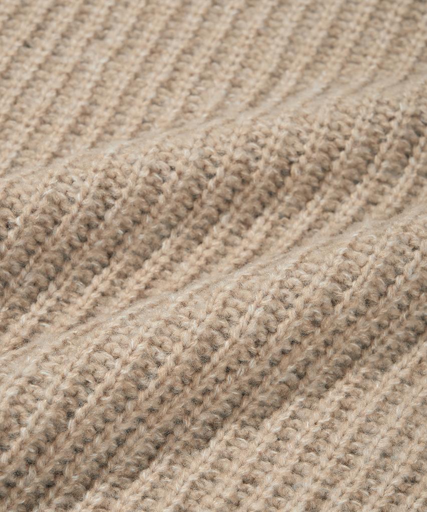 NODU Adn Heathered Hacci Round Semi-Overfit Long Sleeve Knit [Beige]