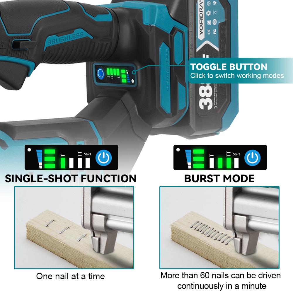 Yofidra Chiodatrice elettrica senza spazzole 30mm 2in1 Chiodatrice/Graffettatrice a batteria Chiodatrice per carpenteria Tacker Strumento per batteria Makita 18V Spilli