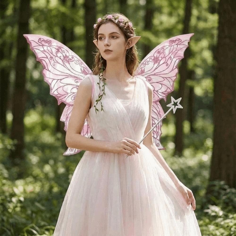 Sparkling Wings Wreath Elf Ear Set Foldable Fairy Cosplay Set Butterfly Wings Set Halloween