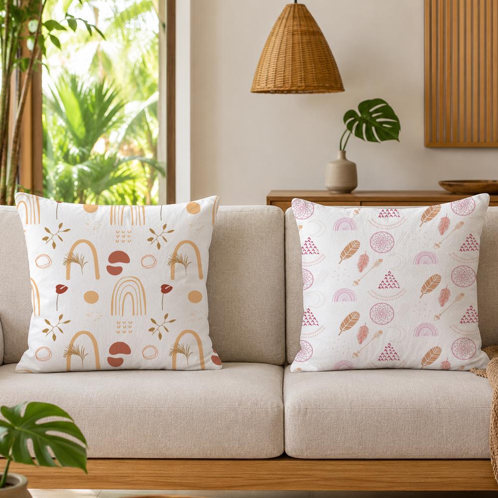 Abstract Boho Pattern Cushion Cover Durable Hypoallergenic Organic Linen Pillow Cover Short Size Washable Skin-Friendly