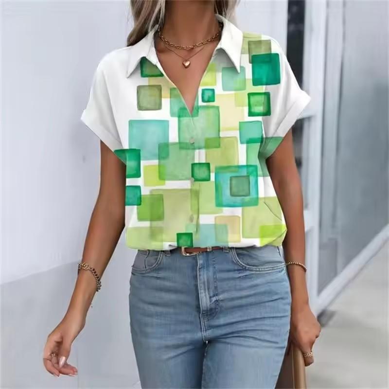Summer Women's Shirt 3D Printed Hawaiian Shirts Button Up Beach Vacation Shirts Short Sleeve Shirt Casual Lapel Blouse For Women