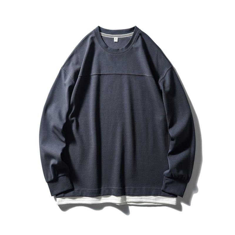 Pure Cotton Fake Two-Piece Sweatshirt for Men 2024 New Spring and Autumn Style American Retro Top Export Casual Jacket