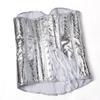 Silver Sequin Faux Leather Corset with Zipper - European & American Court Style Shapewear.