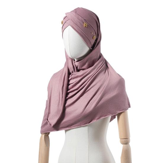 Headscarf Hat with Bright Bead Pleated Design Solid Color Shawl