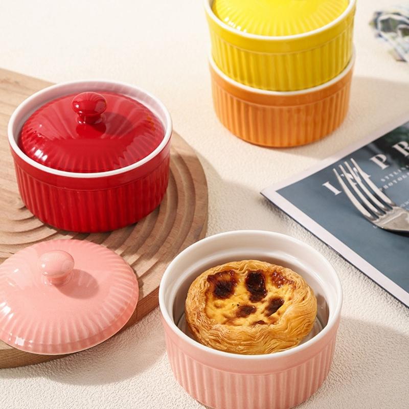 Piccola Casseruola in Ceramica con Coperchio Porcellana Ramequin Perfetta Per Porzioni Individuali di Zuppe Budini O Cibo per Bambini