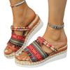 Fashion Summer New Colorful Printed Wedge Heel Slippers for Women, Fashionable Fish-mouth High-heeled Beach Slippers In Bohemia