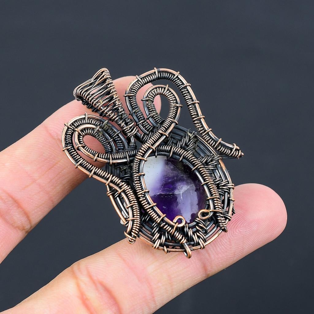 Sage Amethyst Handmade Copper Wire Wrap Pendant Jewelry 2.17" I0G10