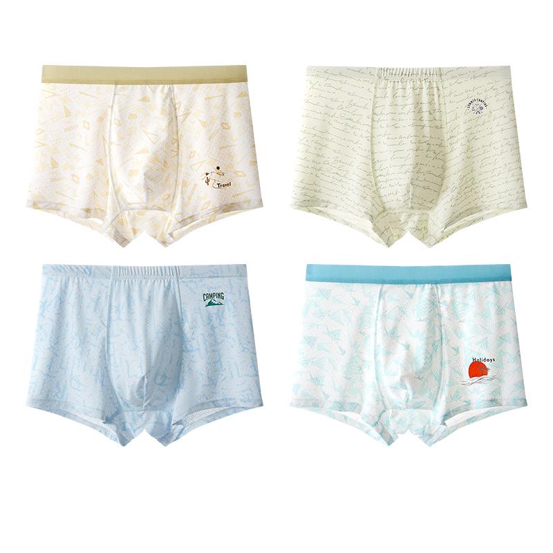 Teen Boys' Ice Silk Boxer Briefs - Developmental Period, Plus Size, Four-Corner Design, Summer Collection
