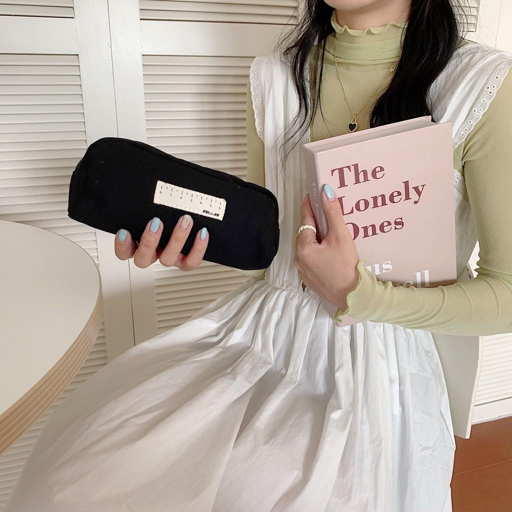 11263 Japanese Style Black And White High Value Pencil Case Large Capacity Men Women Students Canvas Stationery Box