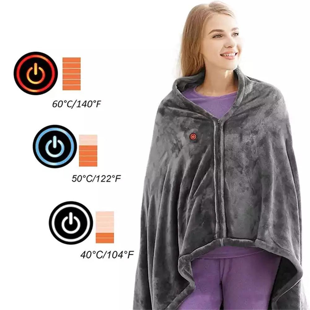 USB Charging Electric Heated Throw 3 Heating Level Heated Shawl Throw Blanket Fast Heating 9 Heated Areas for Autumn Winter